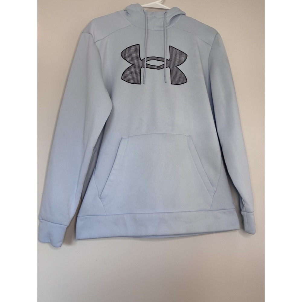 Under Armour Hoodie Mens Medium Light Blue Pullover Fleece Logo Sweatshirt UA
